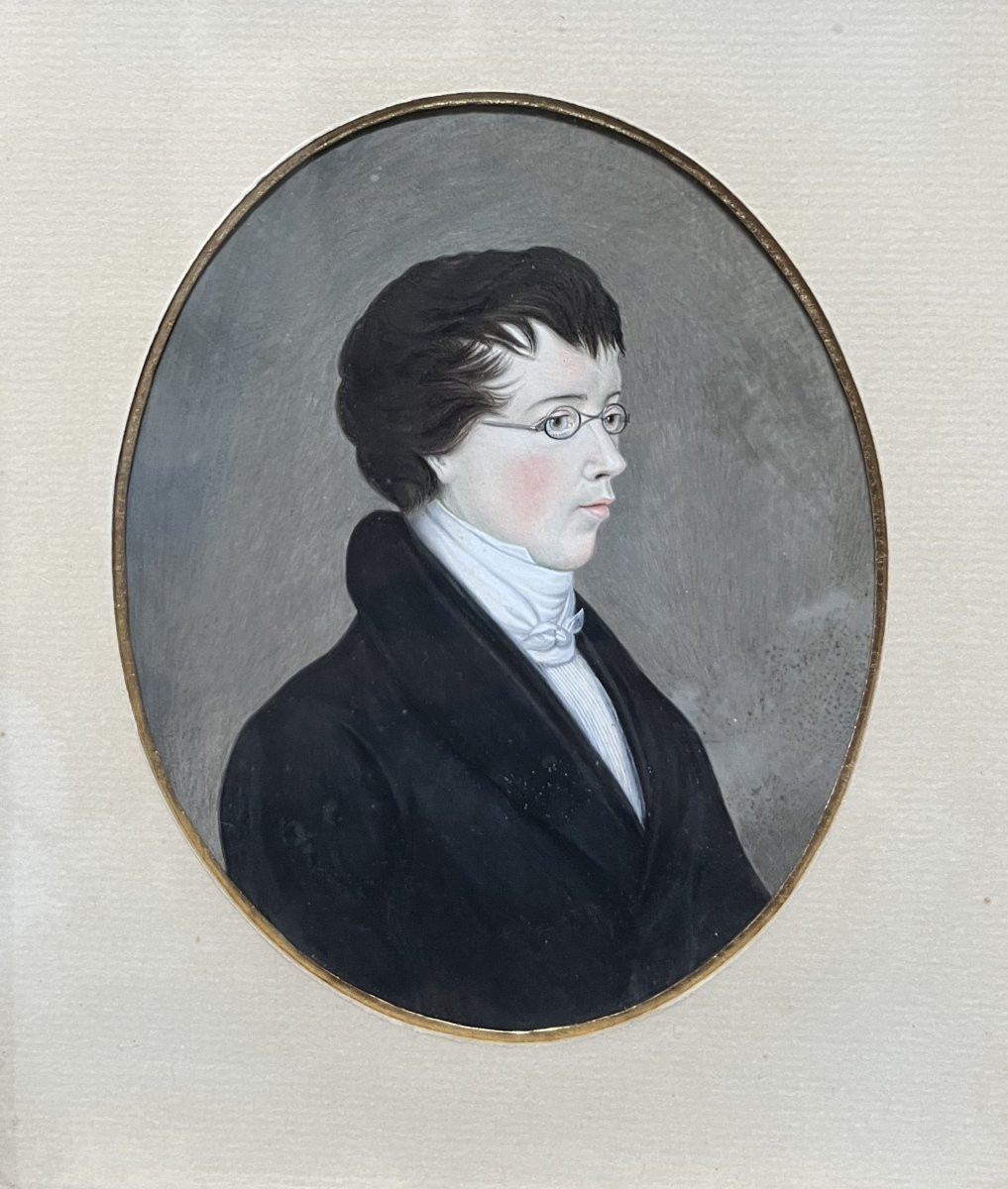 Ecole allemande (?) du début du XIXe siècle,  Portrait d'un jeune homme portant des lunettes,  -photo-5