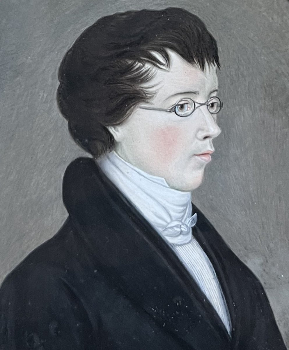 Ecole allemande (?) du début du XIXe siècle,  Portrait d'un jeune homme portant des lunettes,  -photo-6