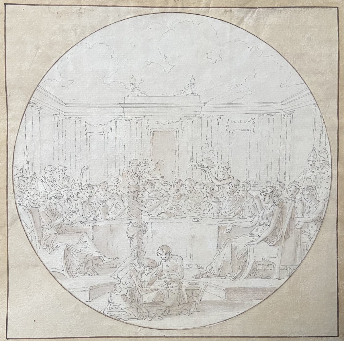 Louis-Félix de La Rue (1730-1777) Scène de banquet, dessin -photo-2