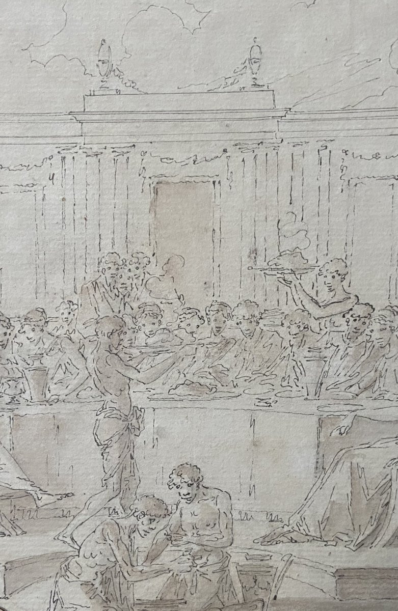 Louis-Félix de La Rue (1730-1777) Scène de banquet, dessin -photo-2