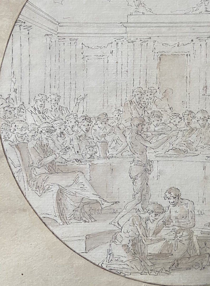 Louis-Félix de La Rue (1730-1777) Scène de banquet, dessin -photo-5