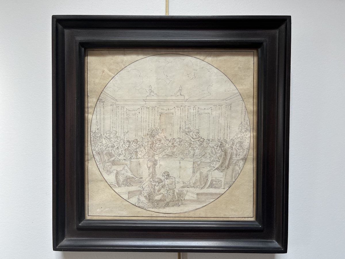 Louis-Félix de La Rue (1730-1777) Scène de banquet, dessin -photo-7