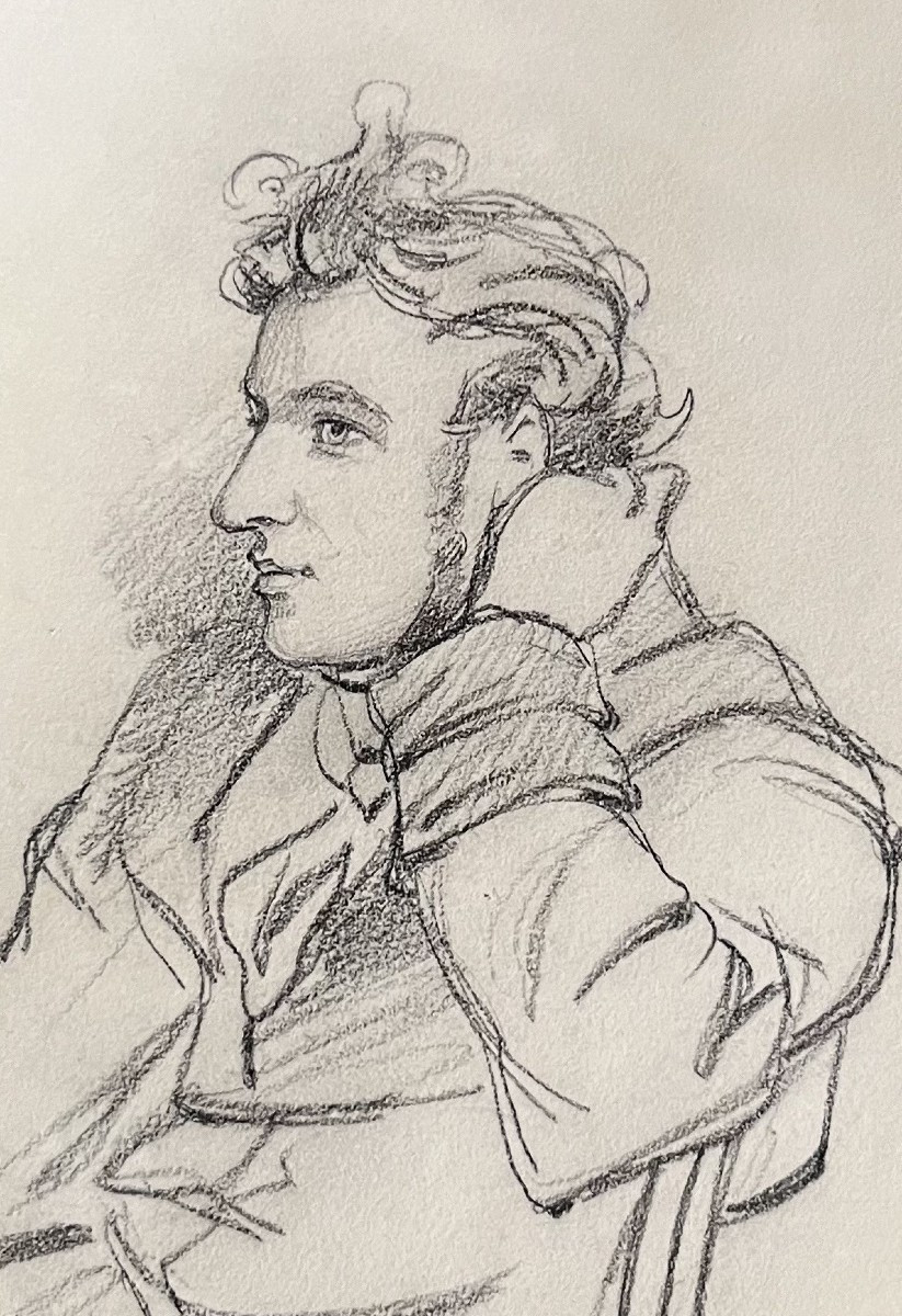 Paul Gavarni (1804-1866) Portrait d'Un Jeune Homme Accoudé, Dessin Signé-photo-4