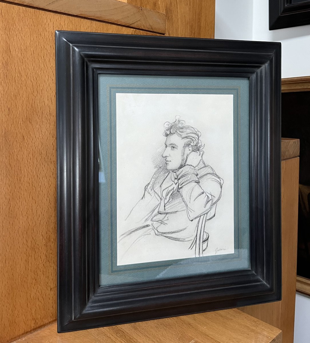 Paul Gavarni (1804-1866) Portrait d'Un Jeune Homme Accoudé, Dessin Signé-photo-4