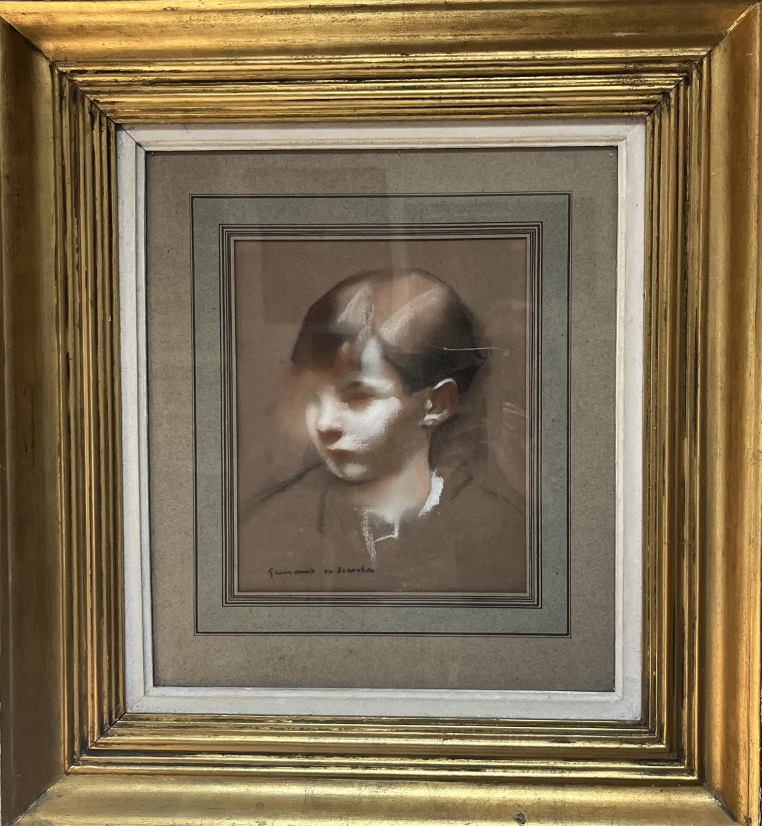 Lucien Victor Guirand De Scevola (1871-1950) Portrait Of A Young Boy, Signed Pastel-photo-1
