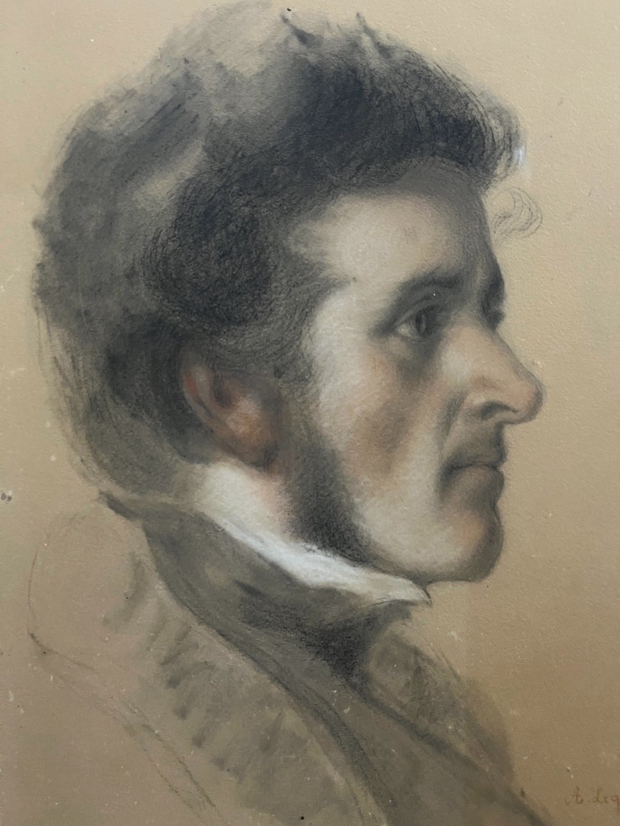 Auguste Legras (1817-1887) Portrait Of A Young Man In Profile, Signed Drawing-photo-3