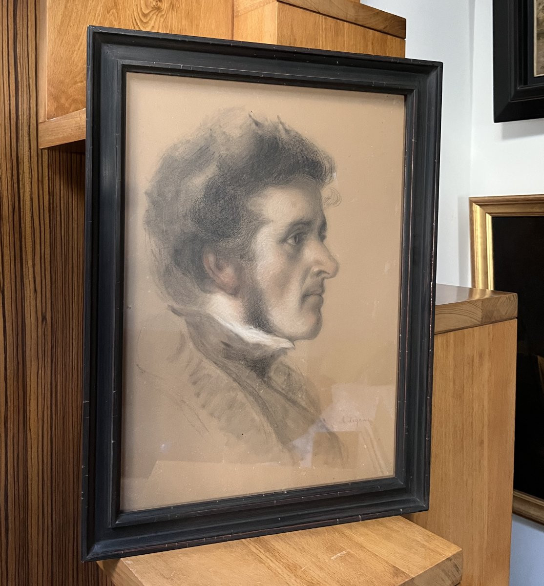 Auguste Legras (1817-1887) Portrait Of A Young Man In Profile, Signed Drawing-photo-6