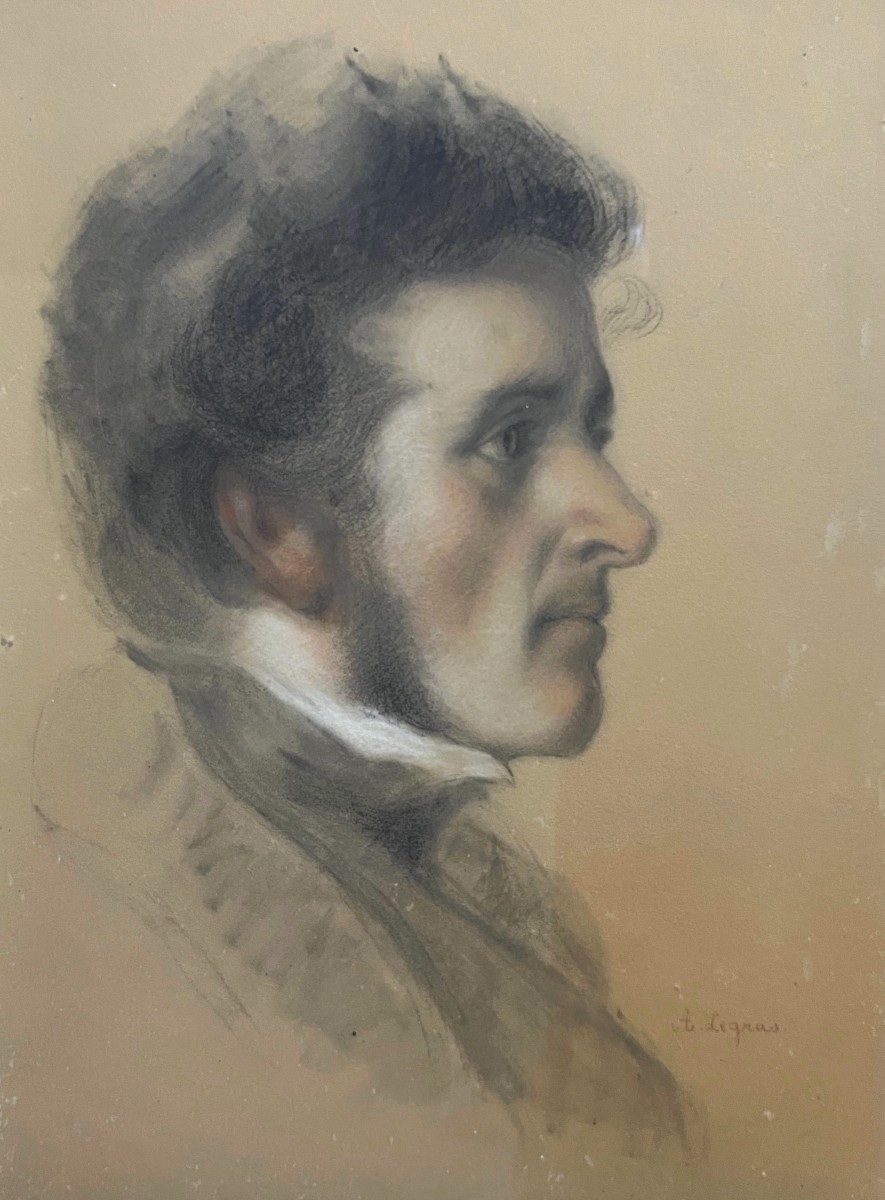 Auguste Legras (1817-1887) Portrait Of A Young Man In Profile, Signed Drawing