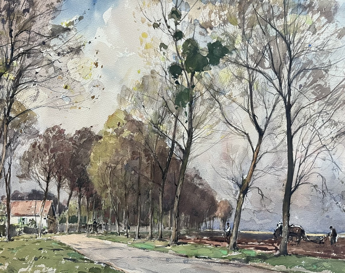 Paul Emile Lecomte (1877-1950) La Route de Naudy, aquarelle signée-photo-2