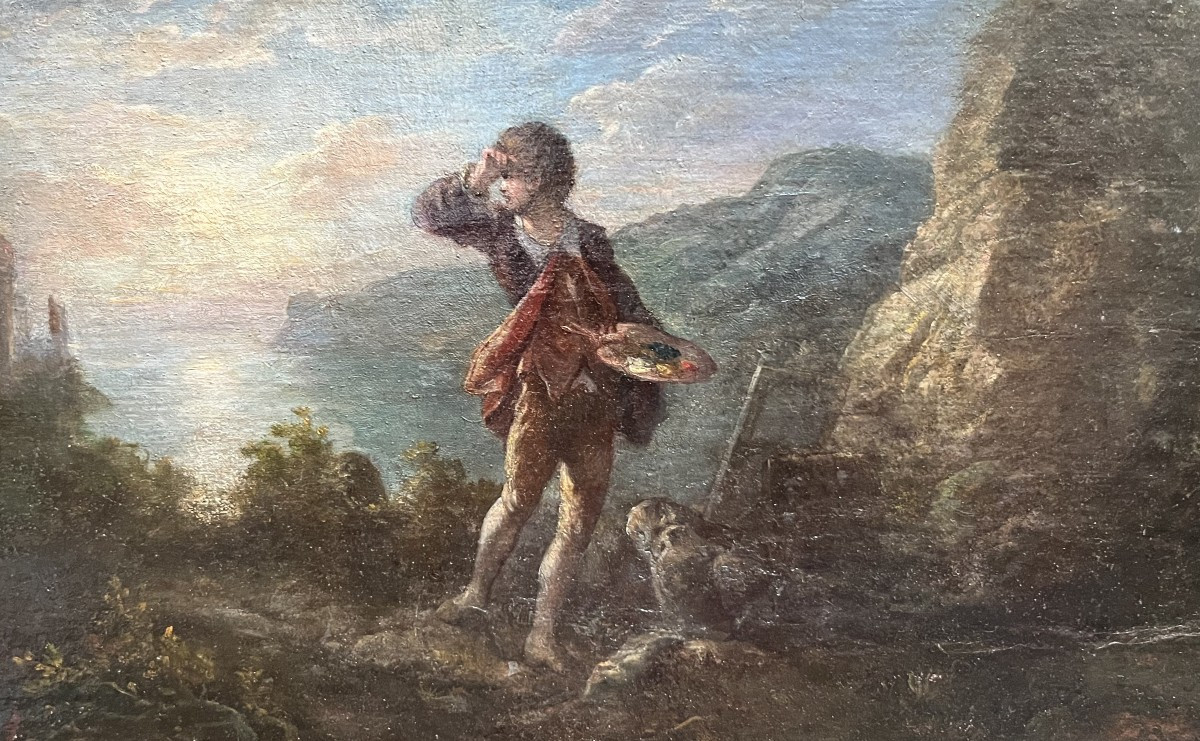 Romantic School Of The 19th Century, The Painter's Inspiration, Oil On Canvas-photo-4
