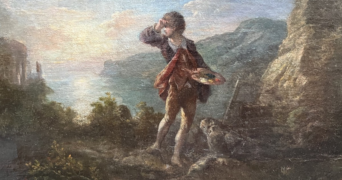 Romantic School Of The 19th Century, The Painter's Inspiration, Oil On Canvas-photo-7