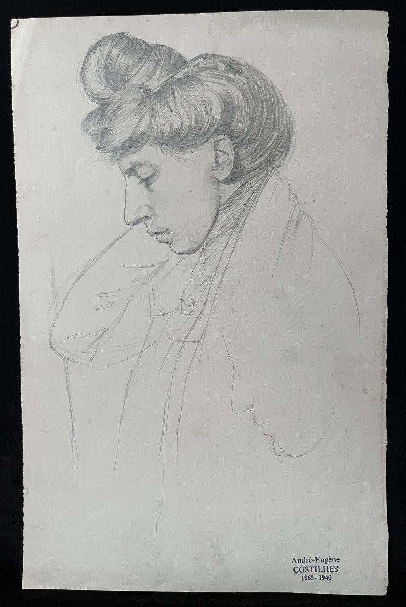 André Eugène Costilhes (1865-1940) Jeune femme de profil, dessin-photo-2