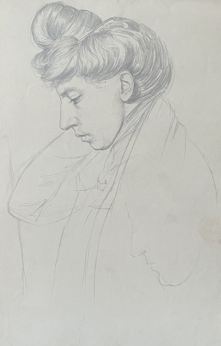 André Eugène Costilhes (1865-1940) Jeune femme de profil, dessin-photo-4
