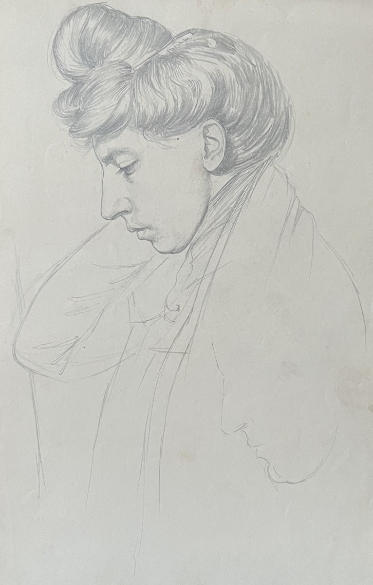 André Eugène Costilhes (1865-1940) Jeune femme de profil, dessin