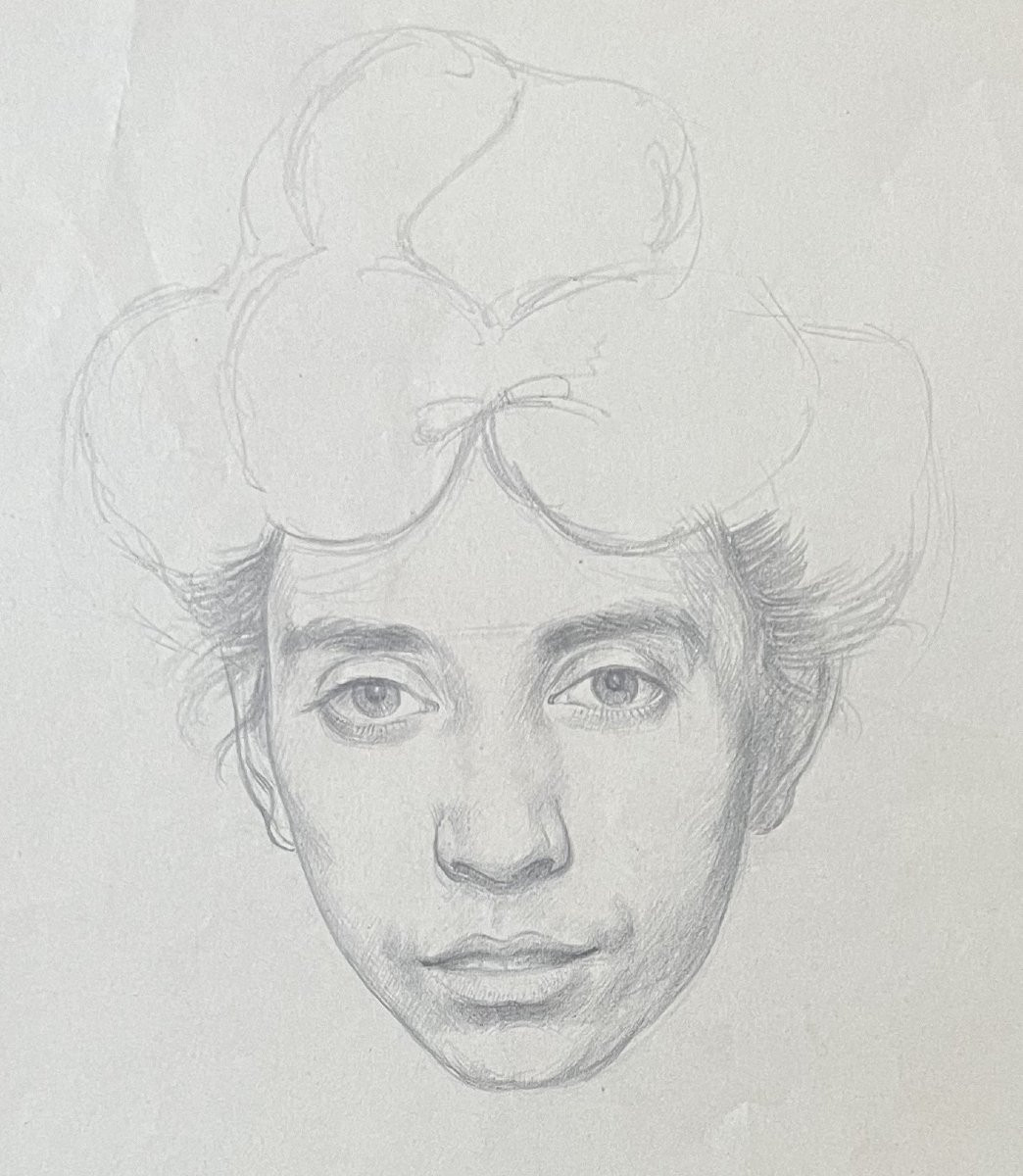 André Eugène Costilhes (1865-1940) Portrait d'une jeune femme, dessin-photo-2
