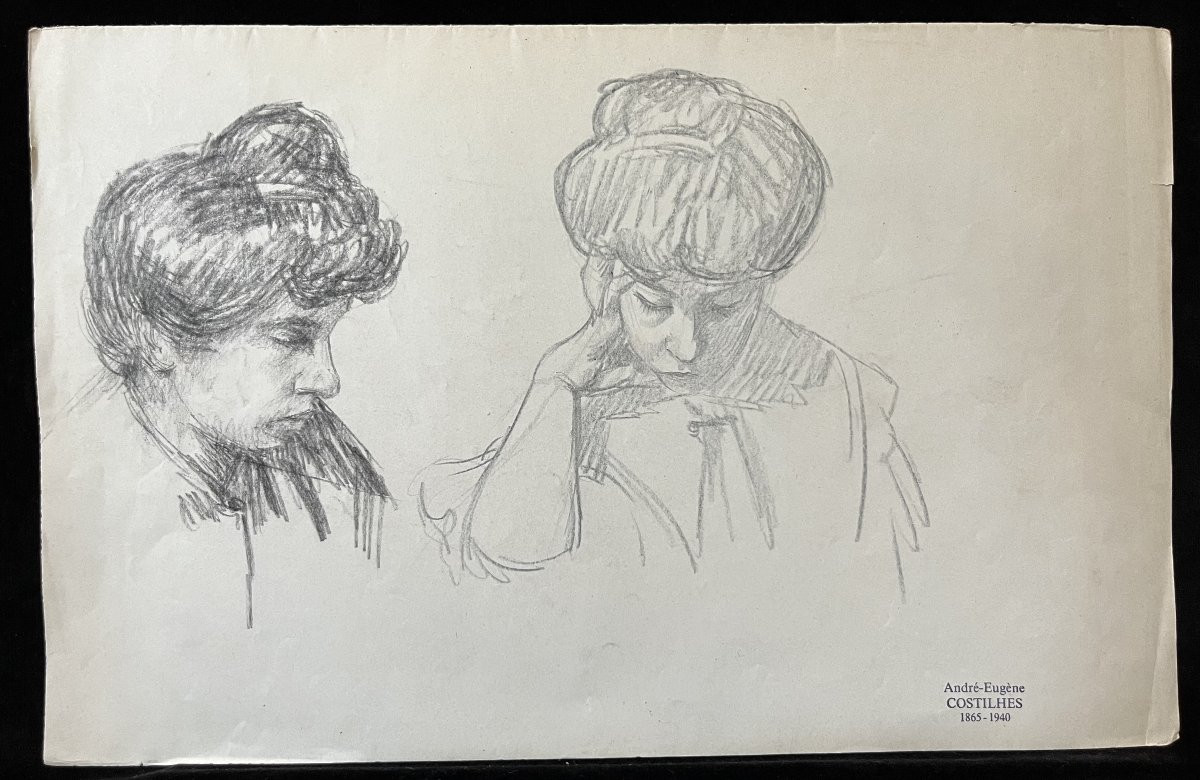 André Eugène Costilhes (1865-1940) Two Studies Of Women, Drawing-photo-2