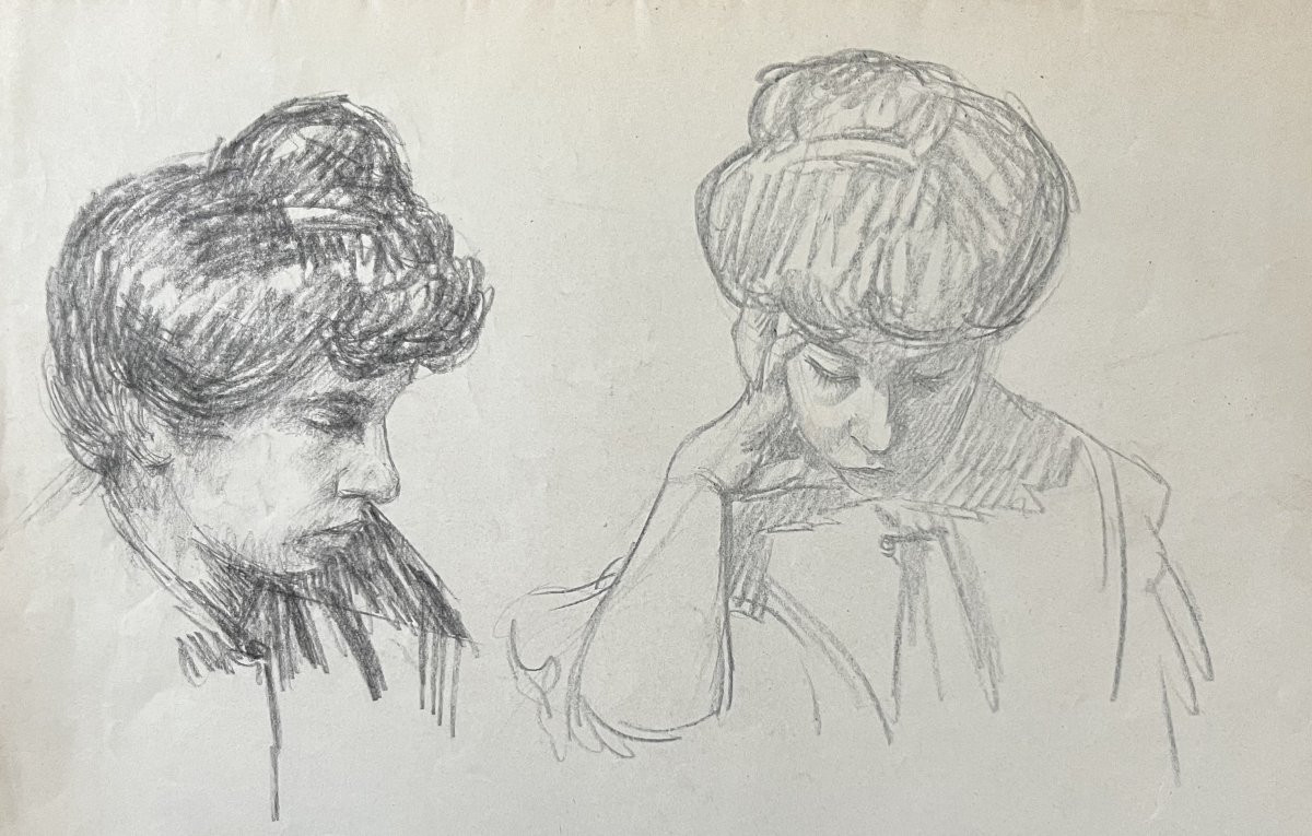 André Eugène Costilhes (1865-1940) Two Studies Of Women, Drawing-photo-3