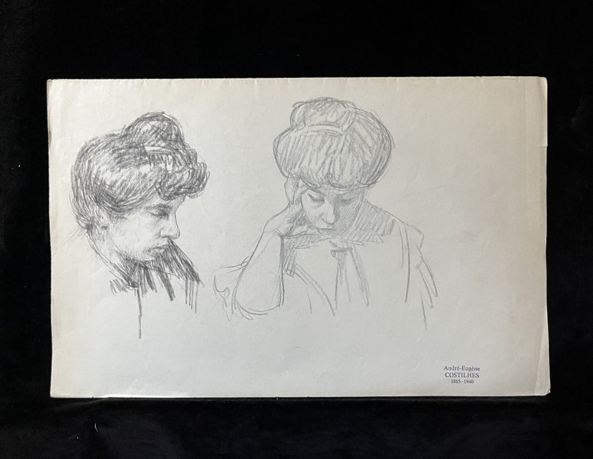 André Eugène Costilhes (1865-1940) Two Studies Of Women, Drawing-photo-2