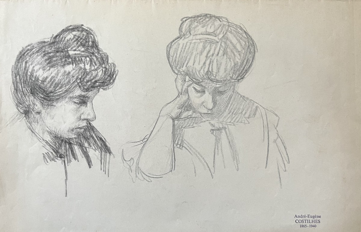 André Eugène Costilhes (1865-1940) Two Studies Of Women, Drawing