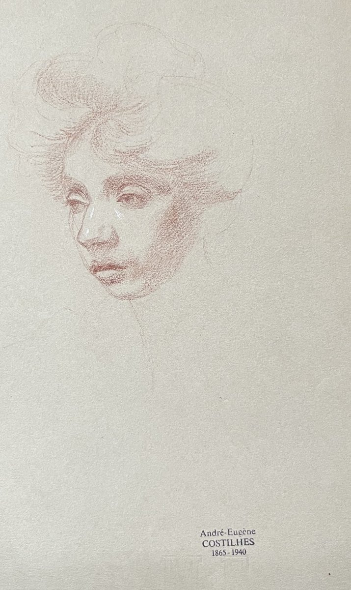 André Eugène Costilhes (1865-1940) Portrait d'une dame, dessin à la sanguine-photo-2