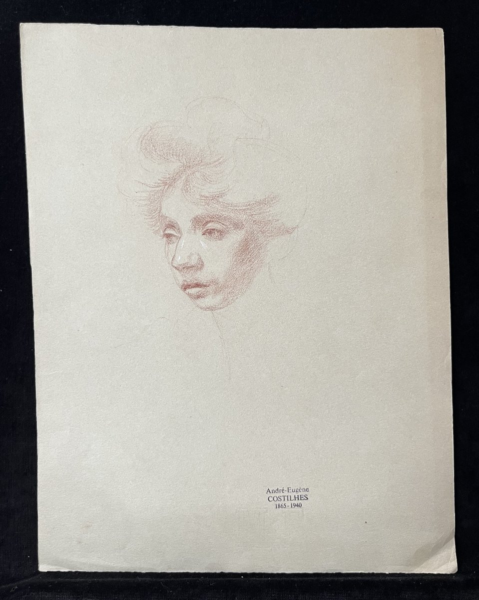 André Eugène Costilhes (1865-1940) Portrait d'une dame, dessin à la sanguine-photo-2