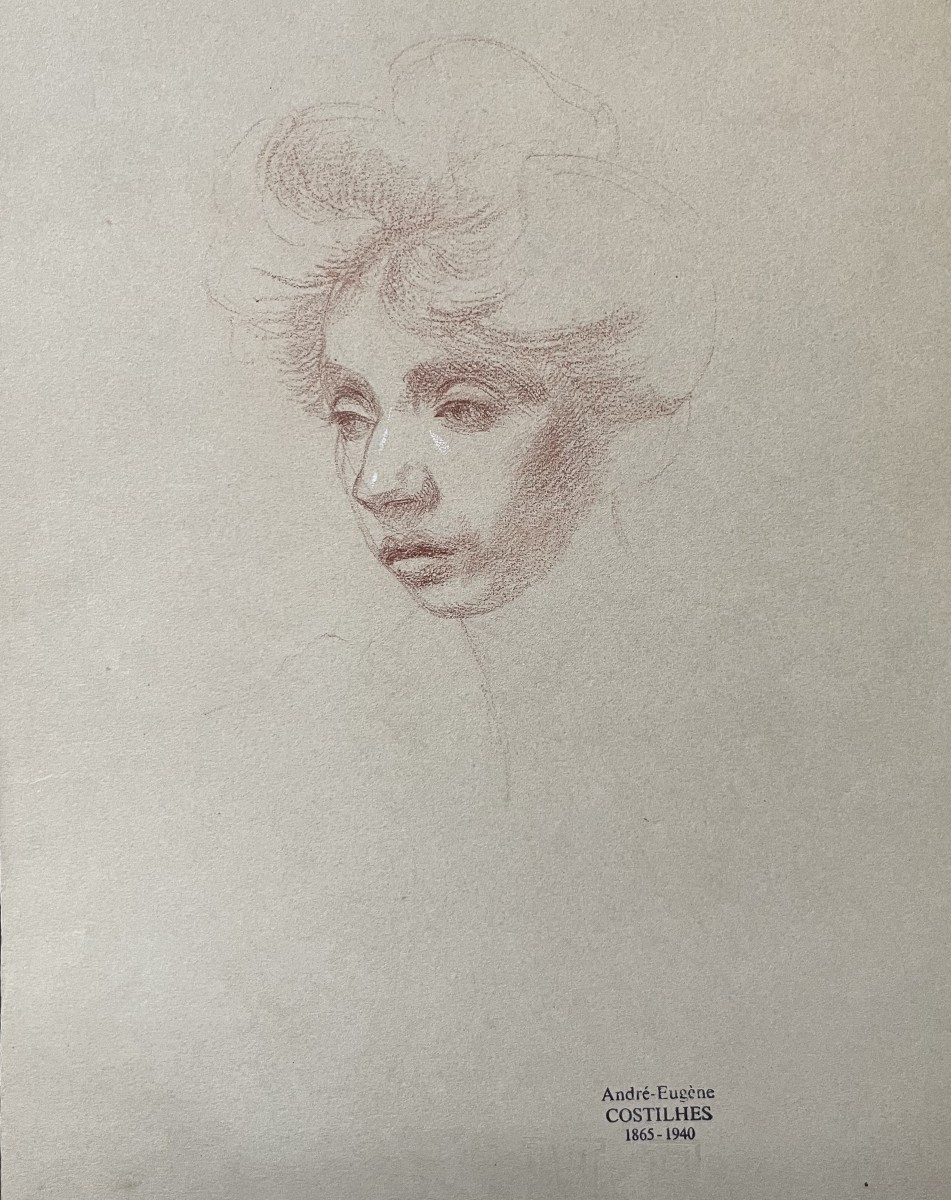 André Eugène Costilhes (1865-1940) Portrait d'une dame, dessin à la sanguine