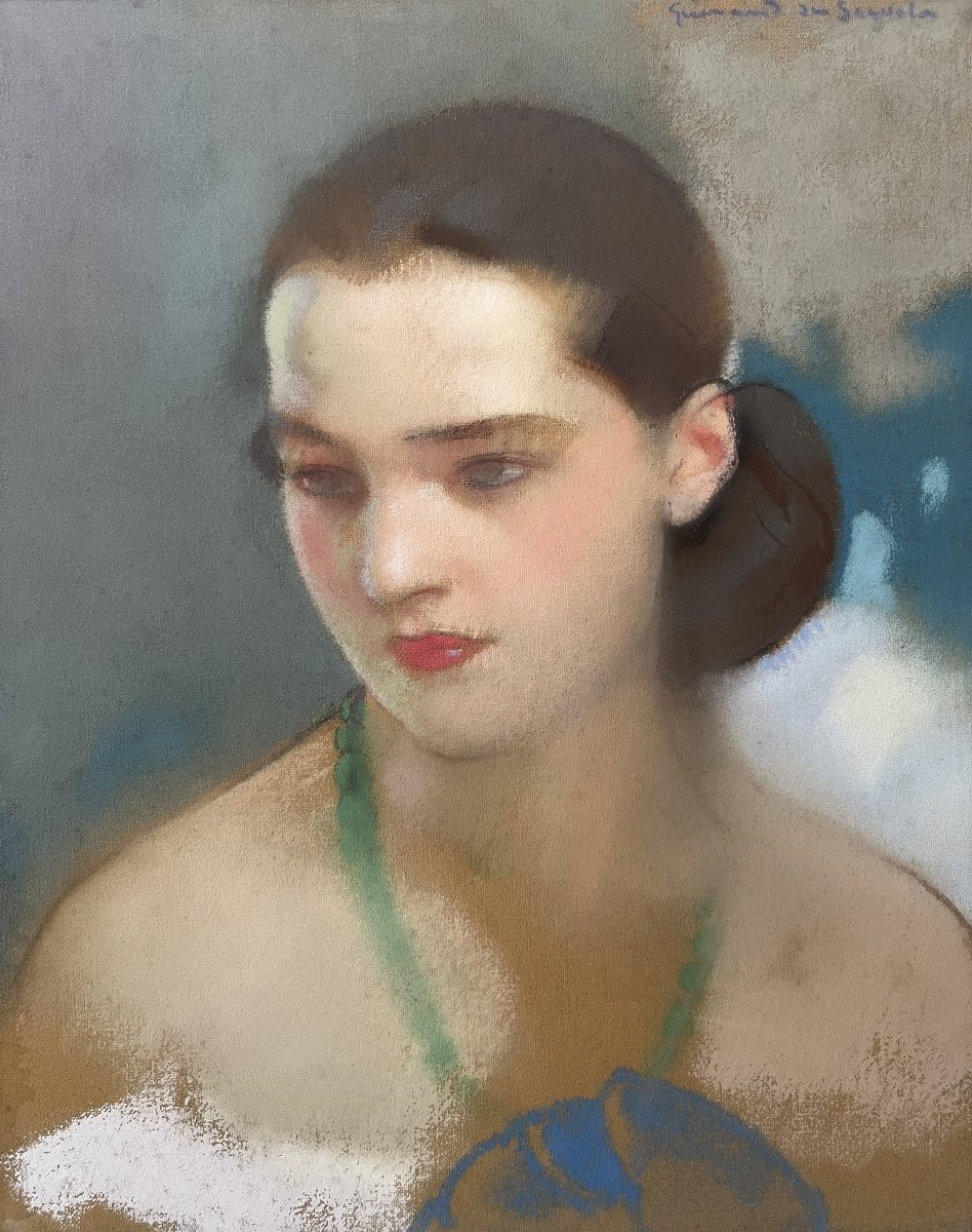Lucien Victor Guirand De Scevola (1871-1950) Portrait Of A Lady, Signed Pastel-photo-2