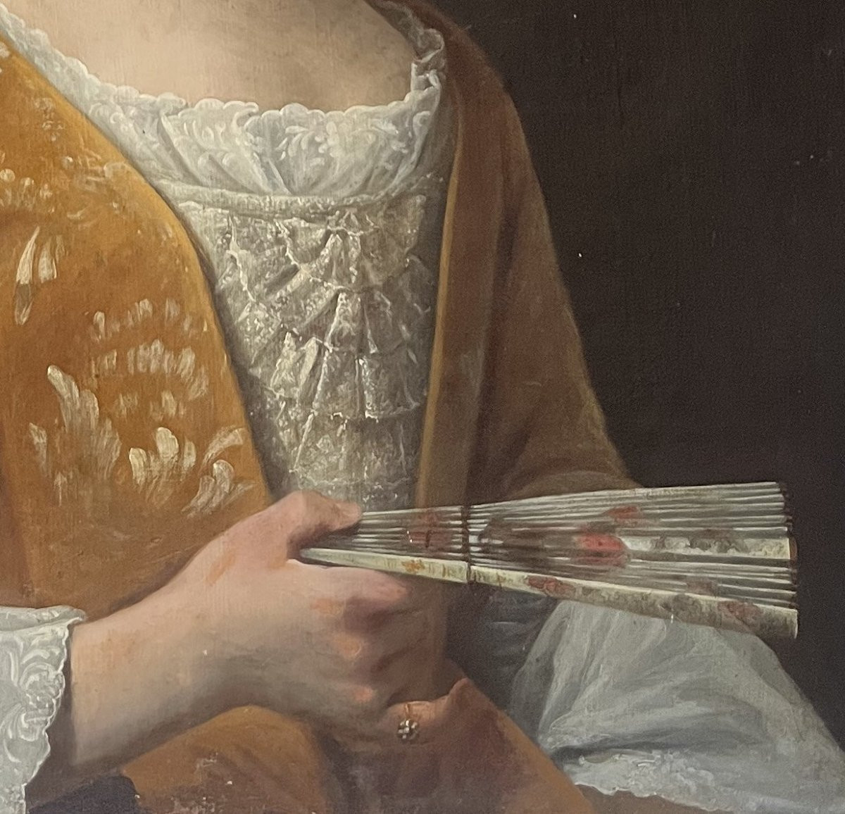  École française du XIXe siècle, Portrait d'une dame à l'éventail, huile sur toile-photo-4