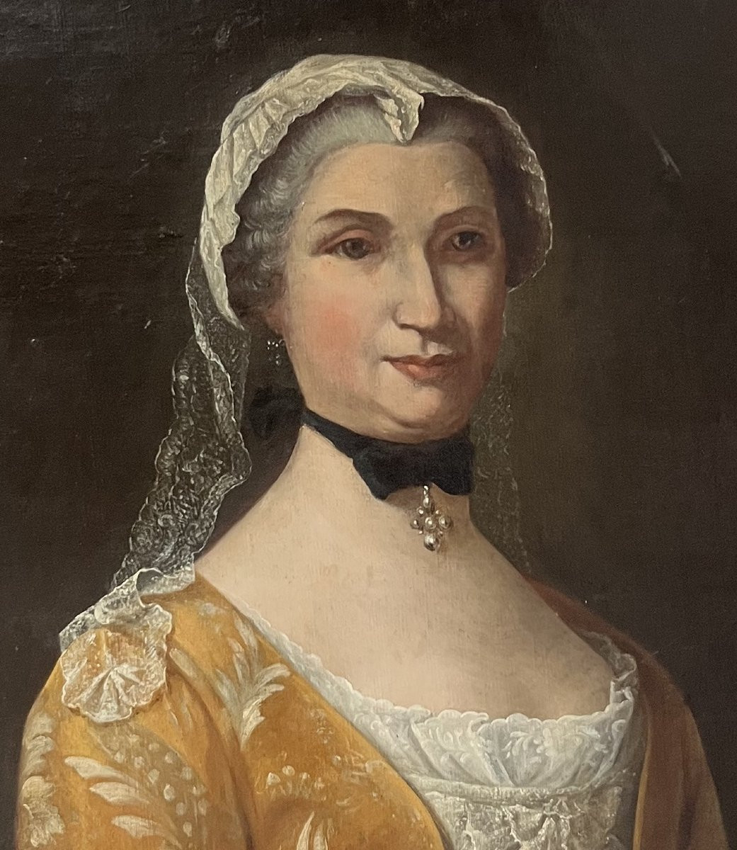  École française du XIXe siècle, Portrait d'une dame à l'éventail, huile sur toile-photo-1