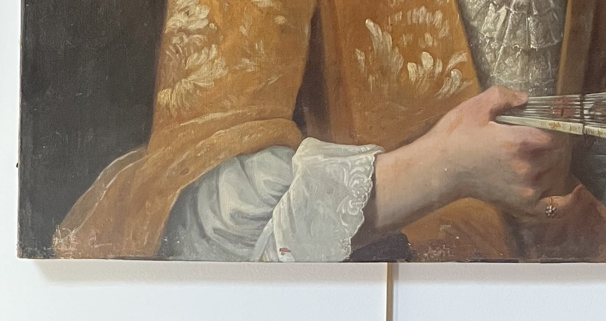  École française du XIXe siècle, Portrait d'une dame à l'éventail, huile sur toile-photo-2