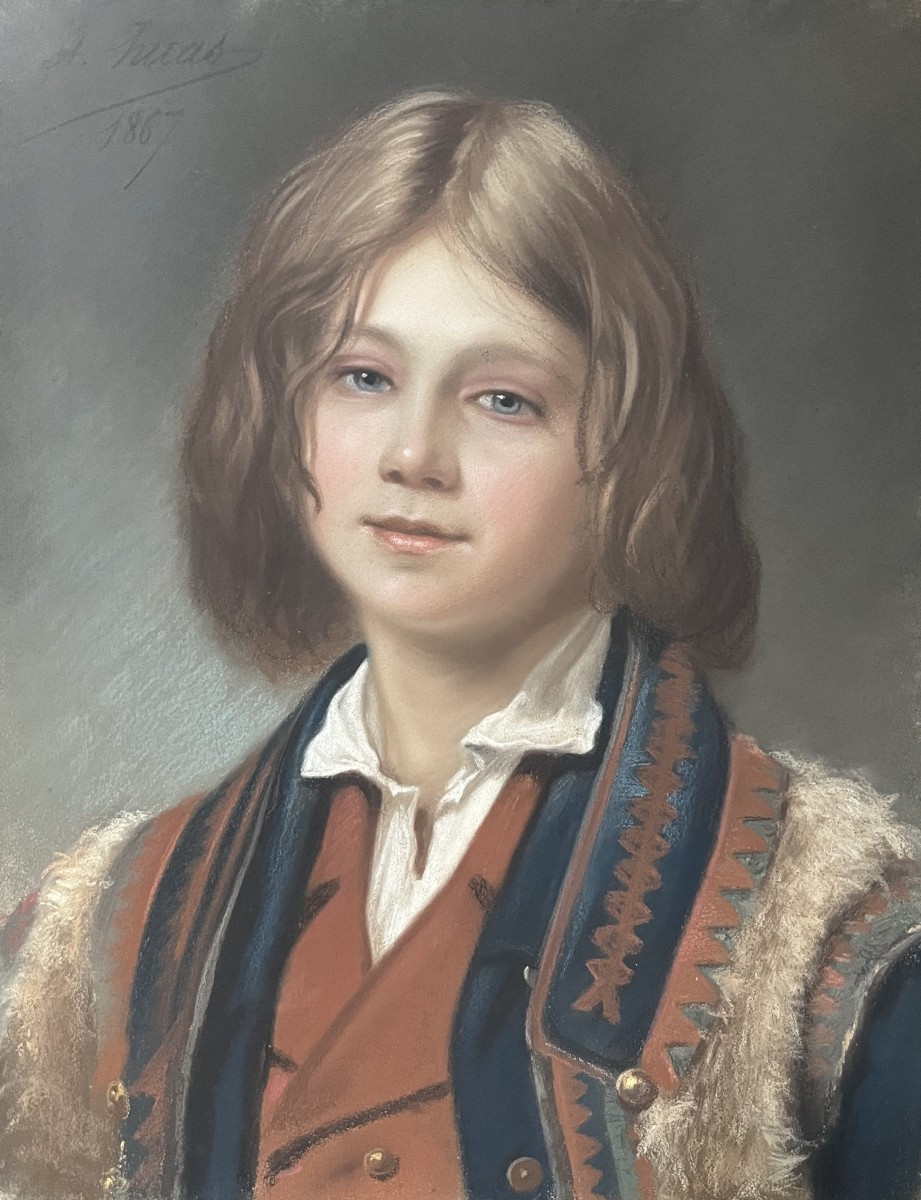 Pierre-Adolphe Huas (1838-1900)  Jeune Napolitain, 1867, pastel signé et daté 