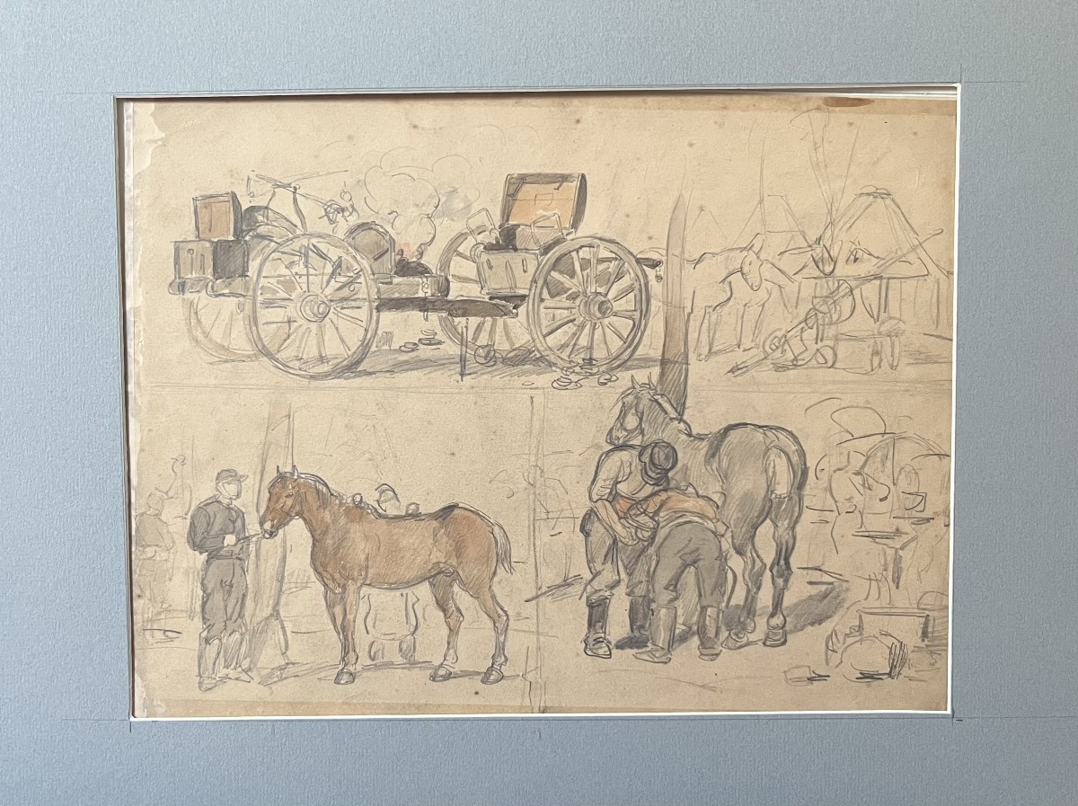 Auguste Gardanne (1840-1890)  Carrosses et chevaux, Guerre de 1870, aquarelle double face-photo-4