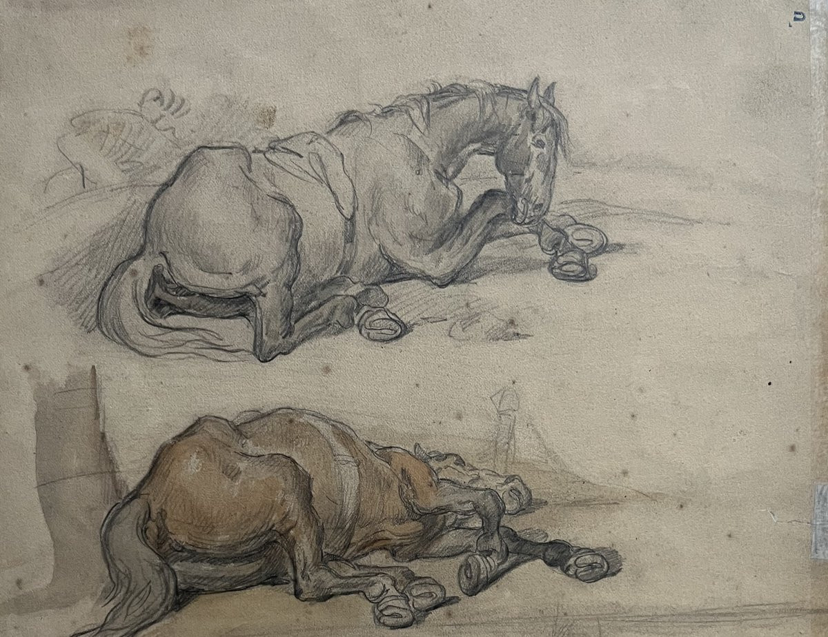 Auguste Gardanne (1840-1890)  Carrosses et chevaux, Guerre de 1870, aquarelle double face-photo-5