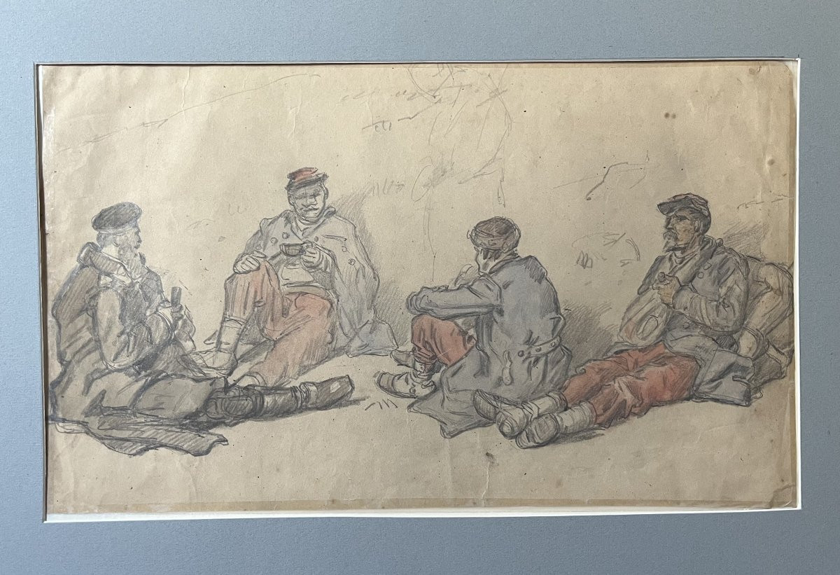 Auguste Gardanne (1840-1890)  Soldats au repos, Guerre de 1870, aquarelle-photo-3