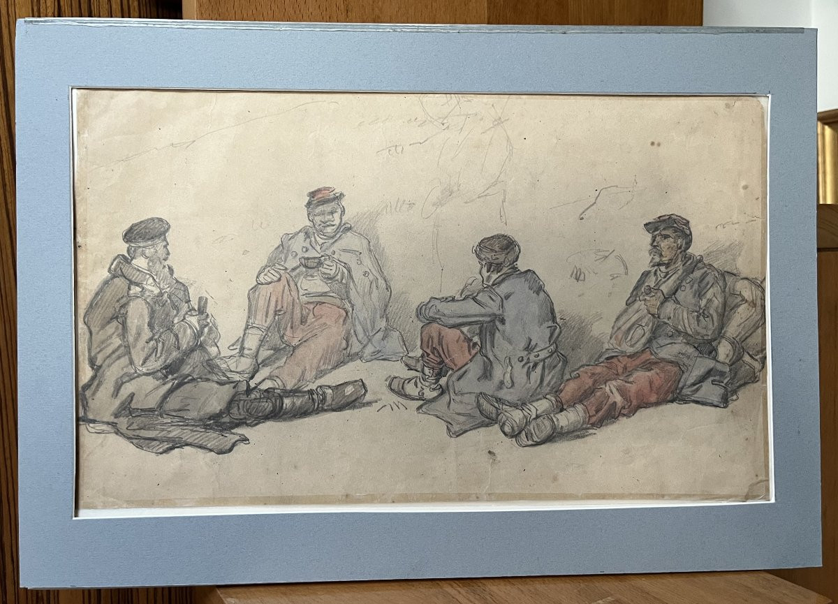 Auguste Gardanne (1840-1890)  Soldats au repos, Guerre de 1870, aquarelle-photo-2