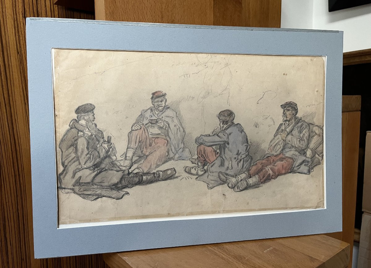 Auguste Gardanne (1840-1890)  Soldats au repos, Guerre de 1870, aquarelle-photo-3