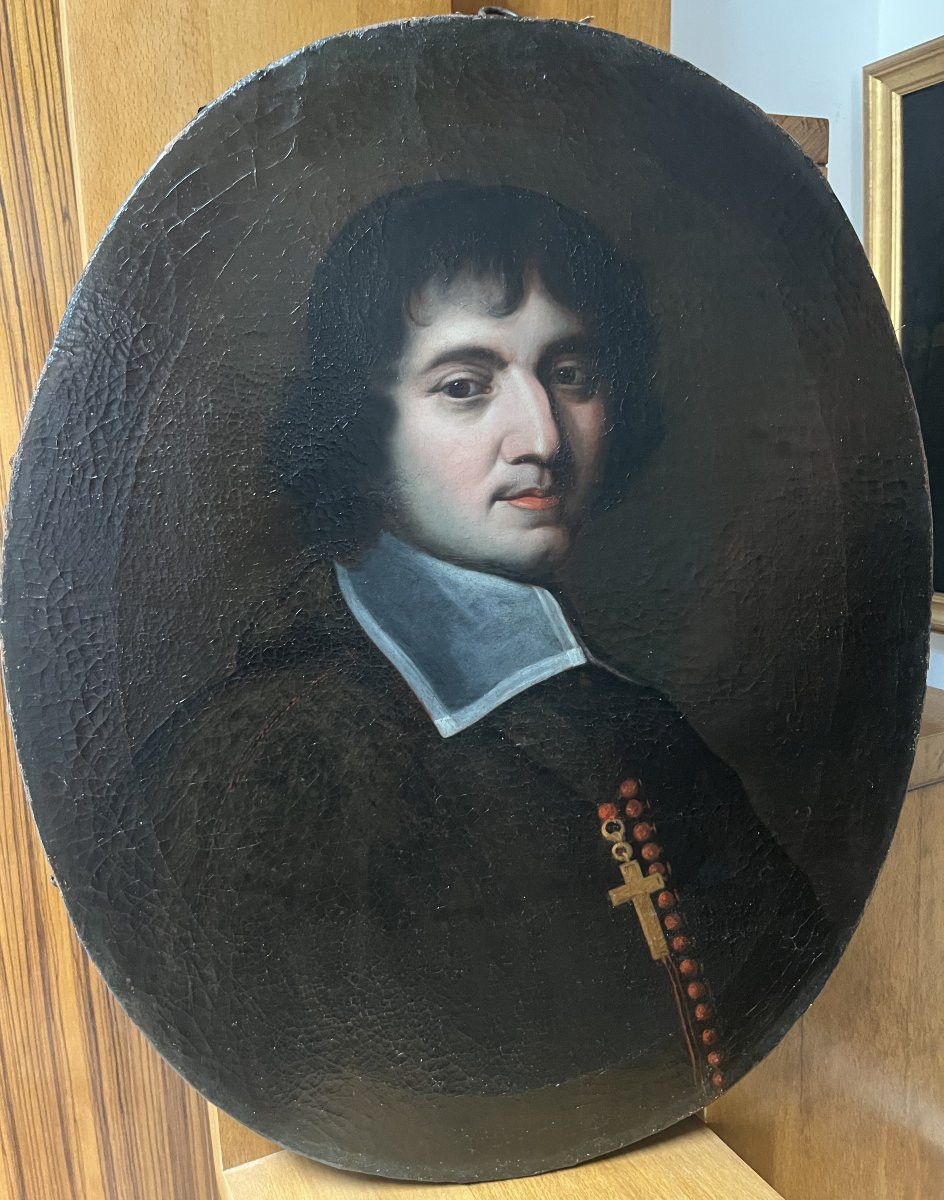 French School Of The Early 18th Century, Portrait Of A Clergyman, Oil On Oval Canvas-photo-3