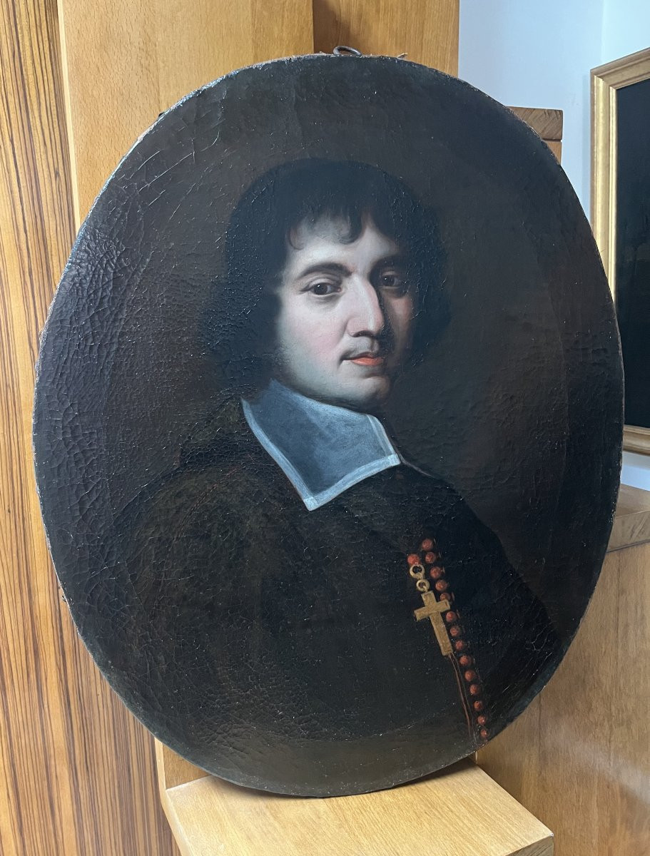 French School Of The Early 18th Century, Portrait Of A Clergyman, Oil On Oval Canvas-photo-4