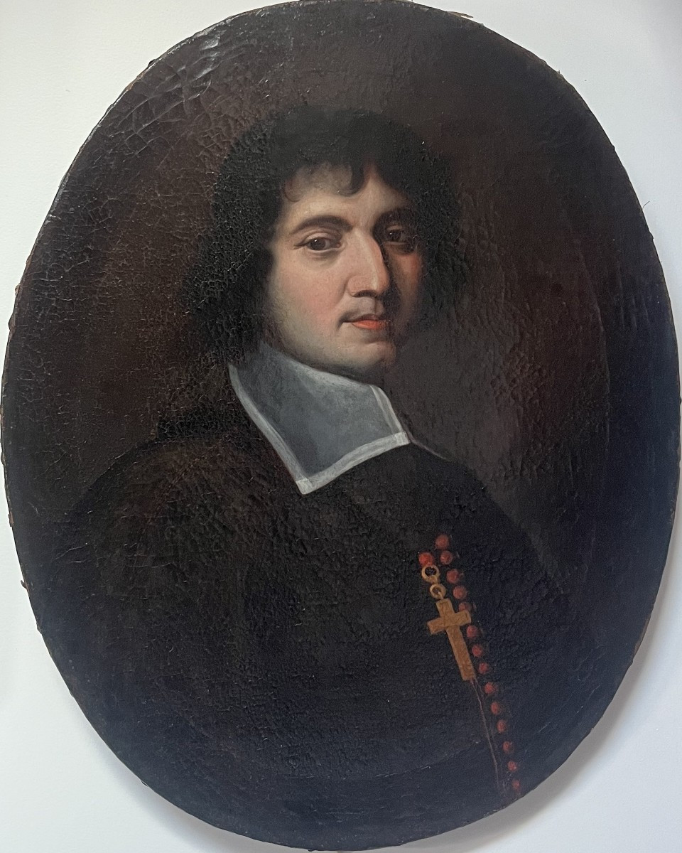 French School Of The Early 18th Century, Portrait Of A Clergyman, Oil On Oval Canvas