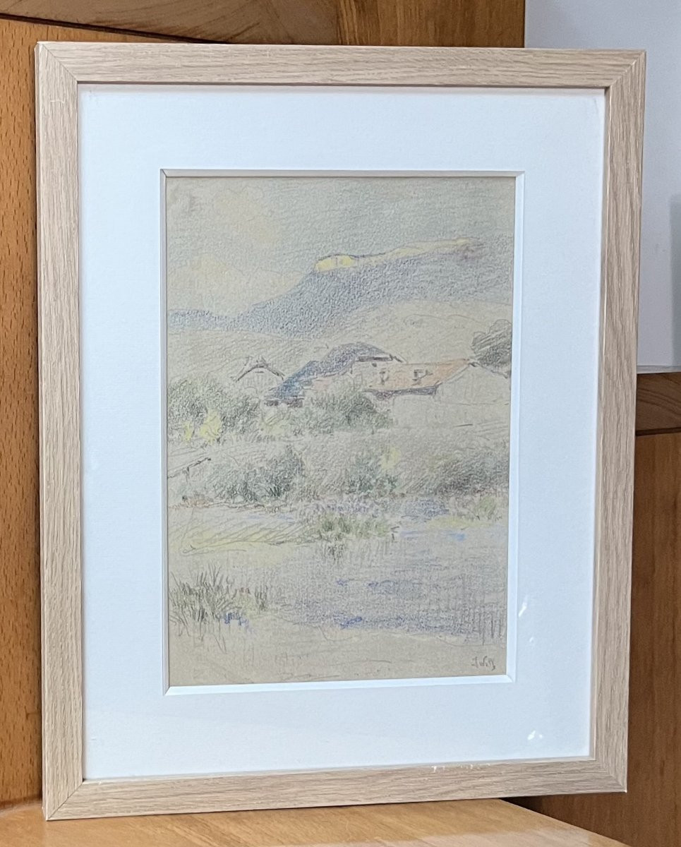  Iwill, Marie Joseph Clavel dit Iwill (1850-1923) Paysage avec village, dessin signé-photo-6