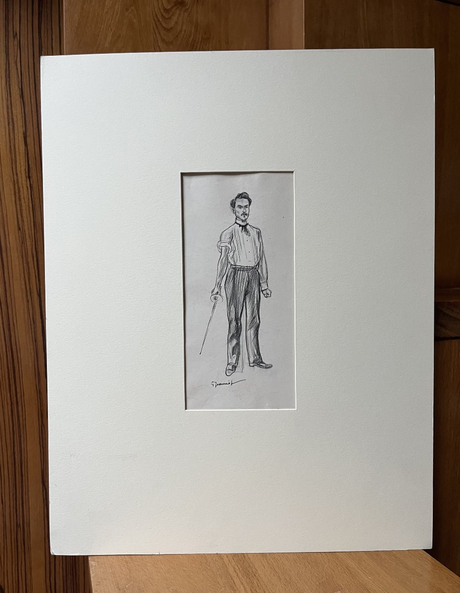 Pierre-Georges Jeanniot (1848-1934) Henri Rochefort prêt pour un duel, dessin signé et titré-photo-3