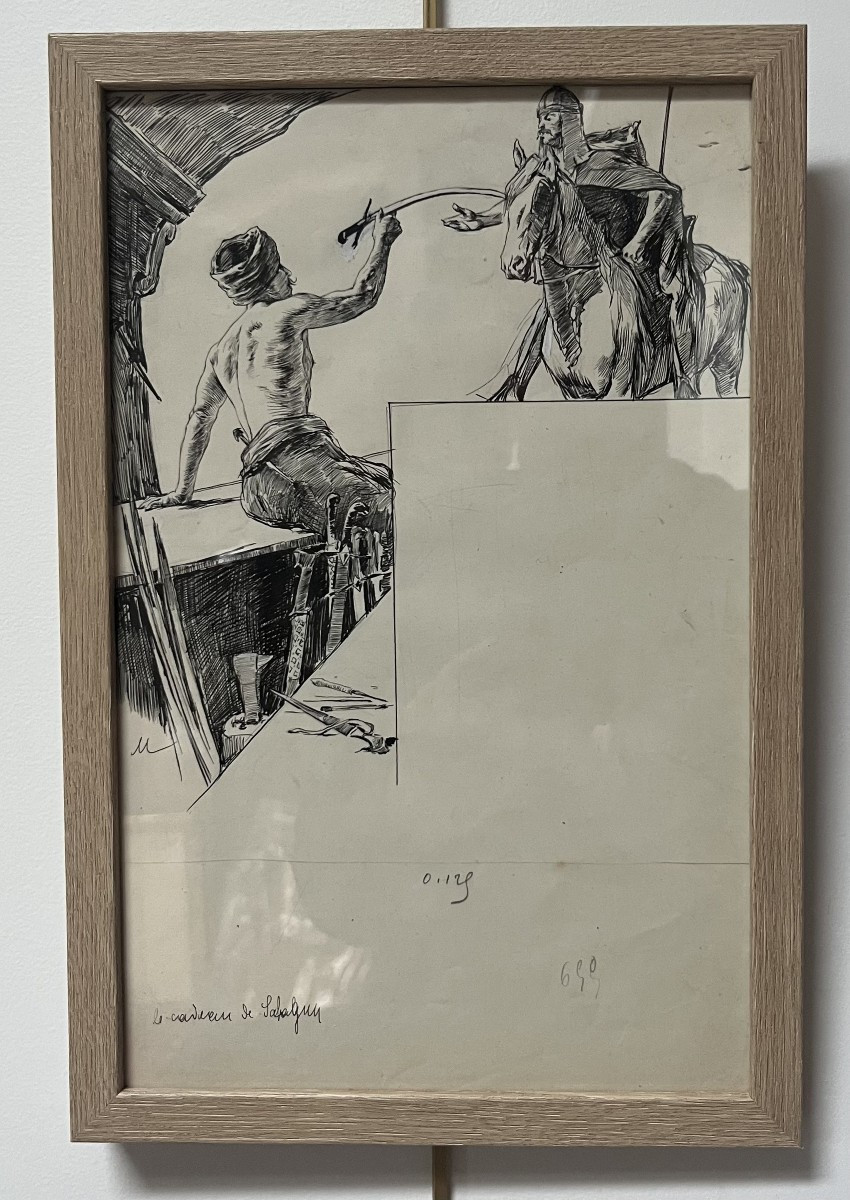 Felician Myrbach (1853-1940) Le Cadeau de Sahagun, dessin à la plume-photo-2