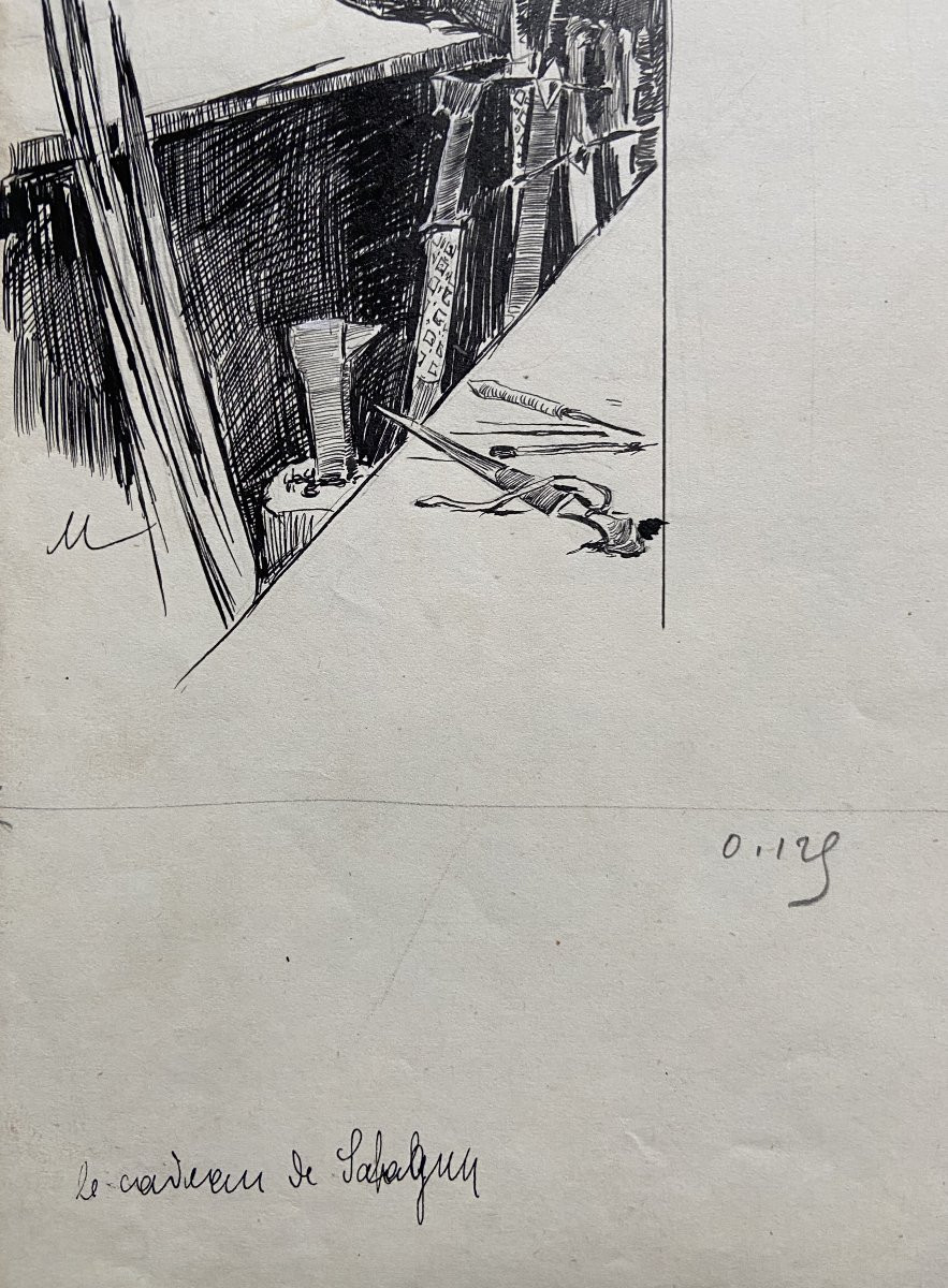 Felician Myrbach (1853-1940) Le Cadeau de Sahagun, dessin à la plume-photo-3