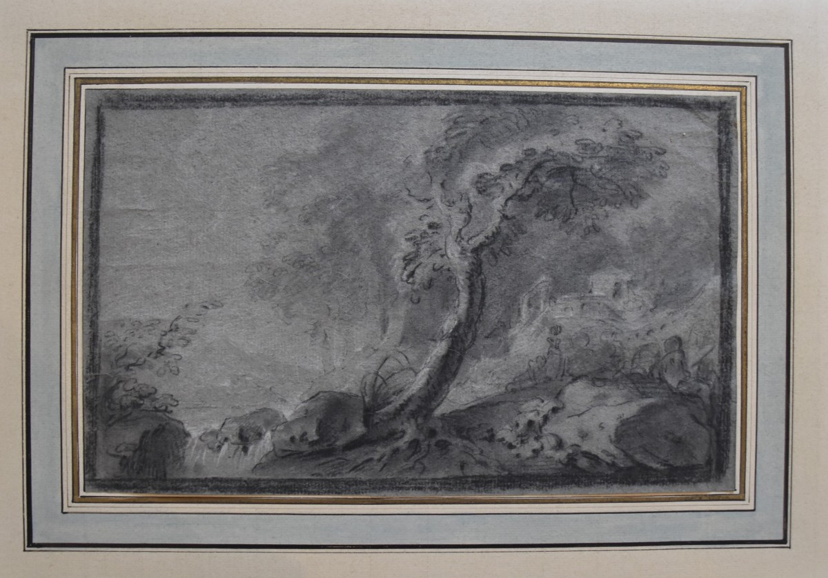 18th Century French School, Arcadian Landscape, Drawing-photo-2