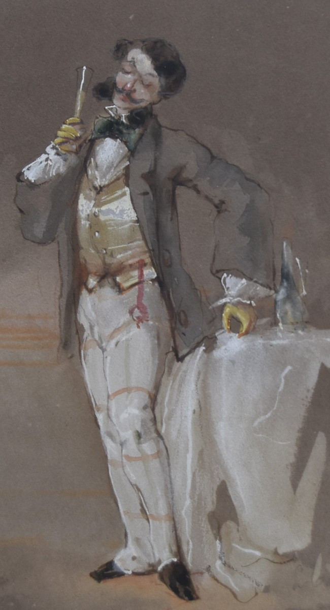 Ecole française du XIX° siècle, Un Dandy, aquarelle-photo-4