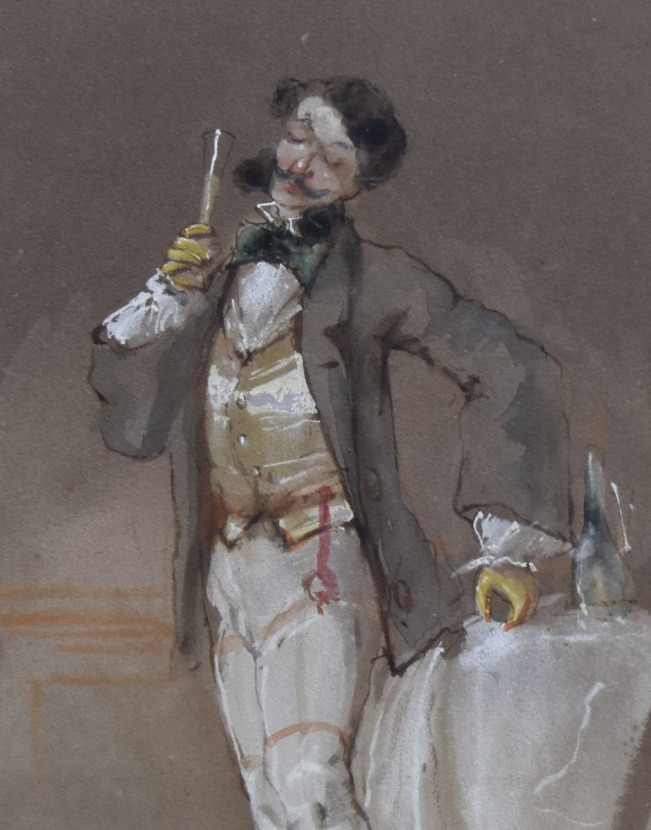Ecole française du XIX° siècle, Un Dandy, aquarelle-photo-3