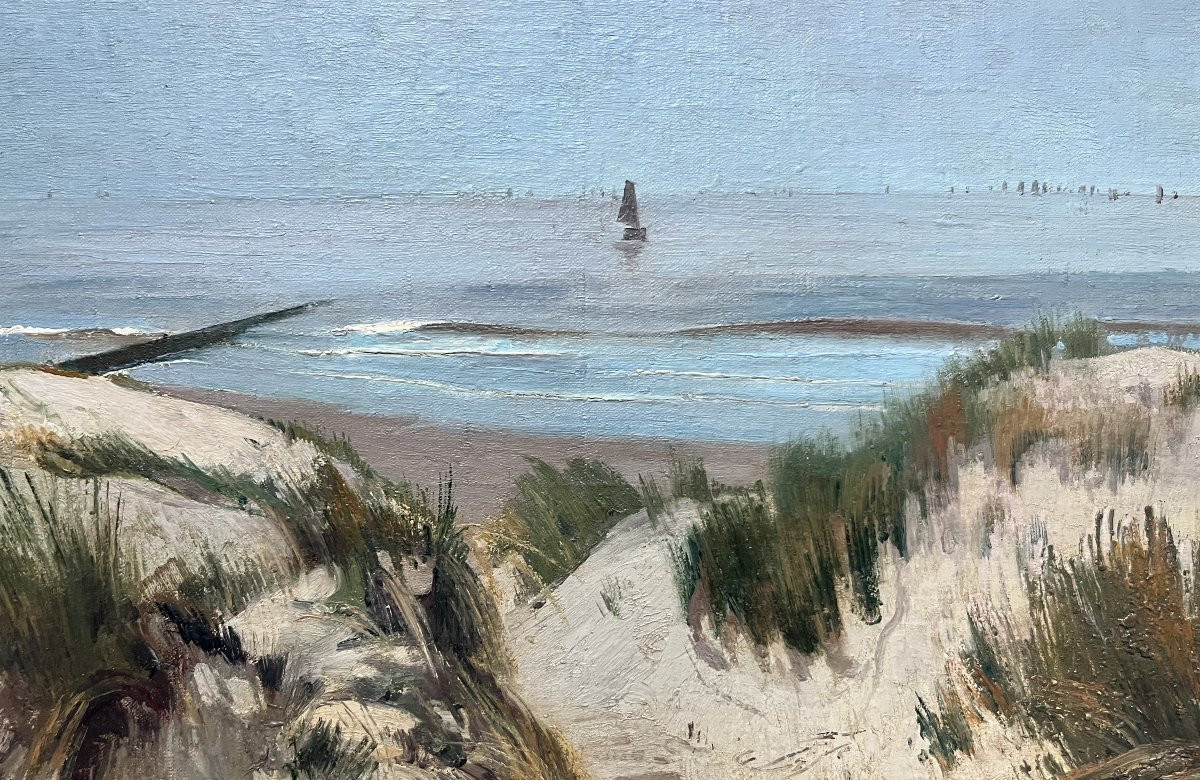 Léon Frédéric (1856-1940) Dune Landscape, Oil On Canvas, Signed-photo-3