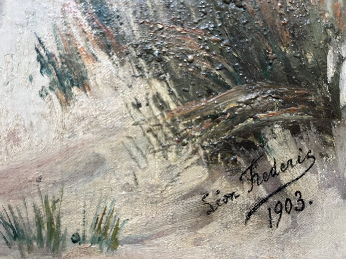 Léon Frédéric (1856-1940) Dune Landscape, Oil On Canvas, Signed-photo-1