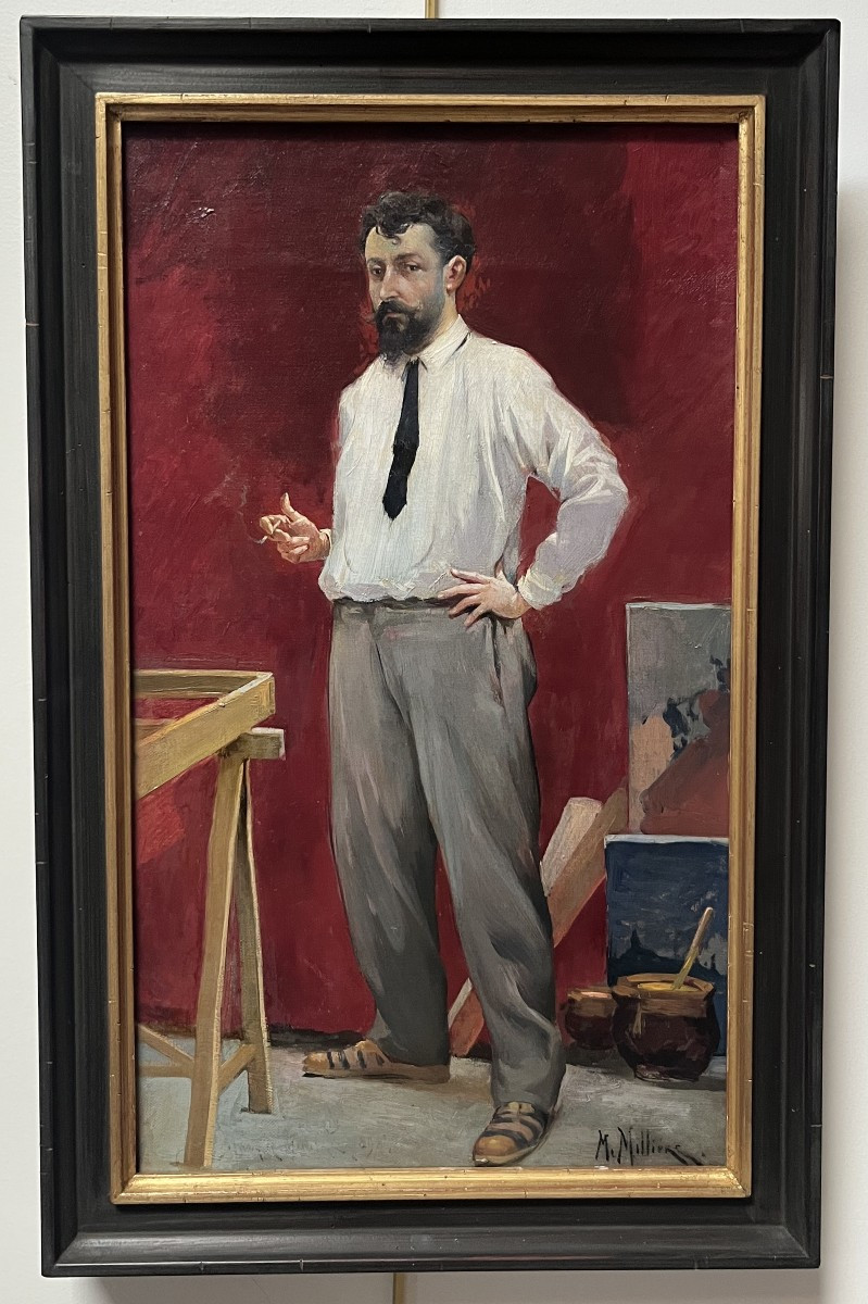 Maurice Millière (1871-1946)  Un artiste dans son atelier,  huile sur toile signée-photo-2