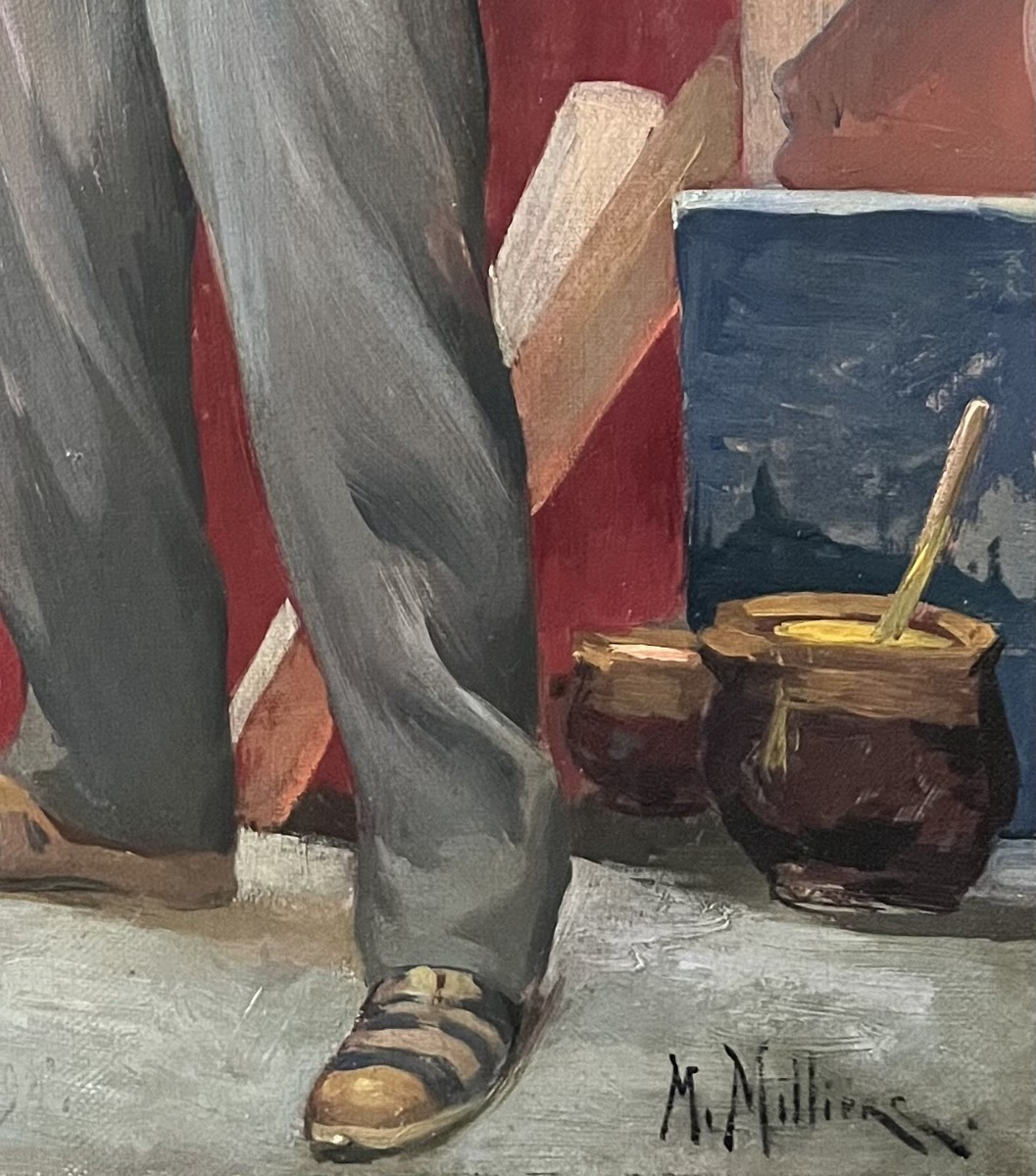 Maurice Millière (1871-1946)  Un artiste dans son atelier,  huile sur toile signée-photo-4